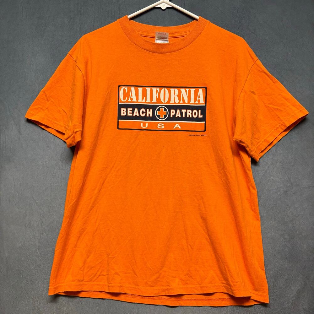 Vintage California Beach Patrol USA T-Shirt Orange Fruit of the Loom Large